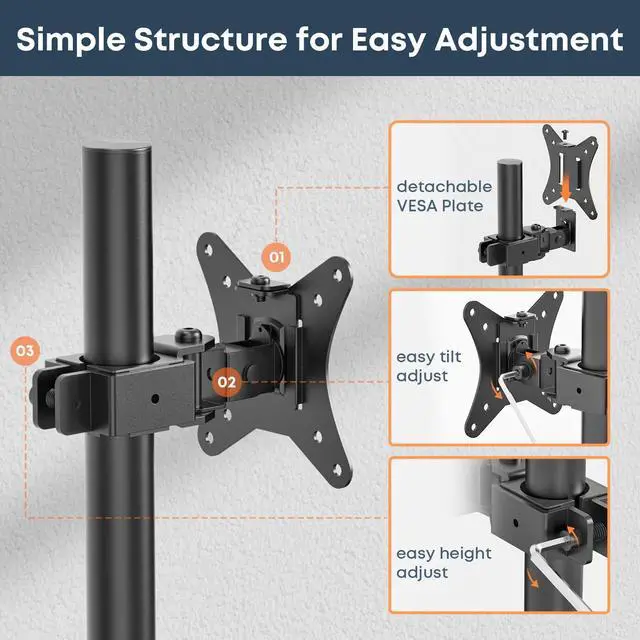 Alt view image 4 of 7 - PUTORSEN Single Monitor Desk Mount for 17-42 Inch Monitor and TV, up to 26.4 lbs, Ultrawide Monitor Arm Mount for Flat Curved Computer & TV Screen with VESA 75×75 to 200×200, with Cable Clips