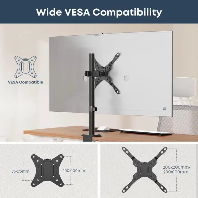 Alt view image 3 of 7 - PUTORSEN Single Monitor Desk Mount for 17-42 Inch Monitor and TV, up to 26.4 lbs, Ultrawide Monitor Arm Mount for Flat Curved Computer & TV Screen with VESA 75×75 to 200×200, with Cable Clips