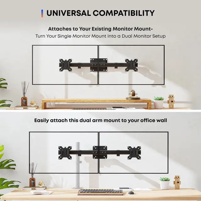 Alt view image 2 of 7 - PUTORSEN Dual Monitor Wall Mount, Horizontal Assembly Mount for 2 Monitor Screens up to 27 inches,Max. 10kg, VESA 75x75/100x100mm