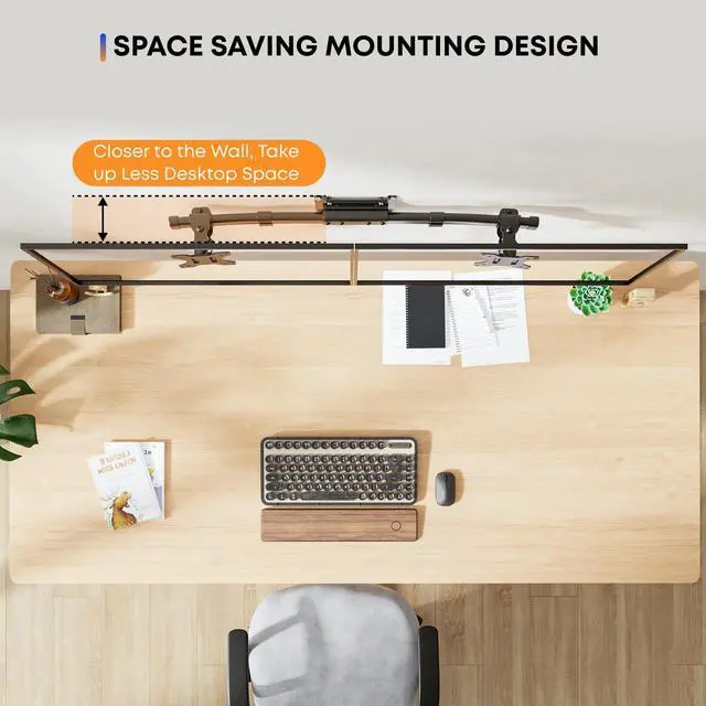 Alt view image 3 of 7 - PUTORSEN Dual Monitor Wall Mount, Horizontal Assembly Mount for 2 Monitor Screens up to 27 inches,Max. 10kg, VESA 75x75/100x100mm