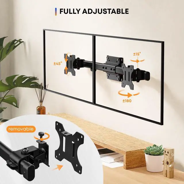 Alt view image 4 of 7 - PUTORSEN Dual Monitor Wall Mount, Horizontal Assembly Mount for 2 Monitor Screens up to 27 inches,Max. 10kg, VESA 75x75/100x100mm