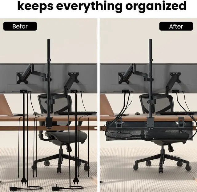 Alt view image 6 of 7 - PUTORSEN Cable Management Net, 36 Inch Clamp-on Cable Net Under Desk, No Drill Cable Management for Wire, Mesh Cable Management with 5 Velcro Cable Ties for Home and Office, Black