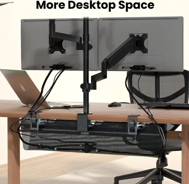 Alt view image 2 of 7 - PUTORSEN Cable Management Net, 36 Inch Clamp-on Cable Net Under Desk, No Drill Cable Management for Wire, Mesh Cable Management with 5 Velcro Cable Ties for Home and Office, Black