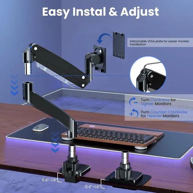 Alt view image 5 of 7 - PUTORSEN 22-57 inch Single Monitor Mount, Heavy Duty Monitor Arm Desk Mount Holds up to 59.4lbs, Fully Adjustable Ultrawide Monitor Stand with Steel Monitor Mount Reinforcement Plate, VESA75/100/200