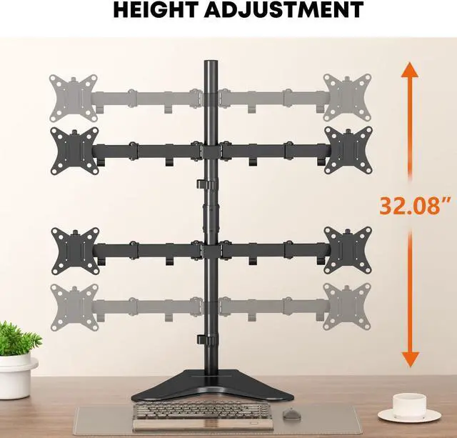 Alt view image 4 of 7 - PUTORSEN  Quad Monitor Stand, 4 Monitor Mount for 17 to 32 inch Computer Screens,Hold up to 19.8lbs Each,Fully Adjustable Stacked 4 Monitor Desk Mount,Black