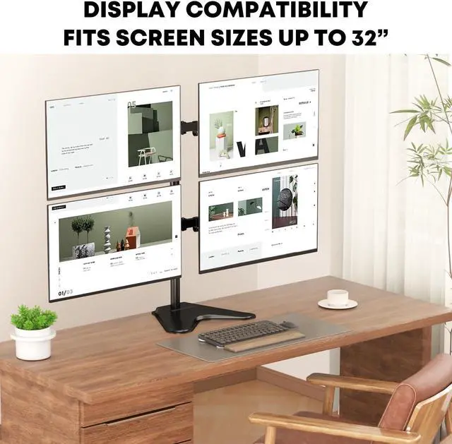 Alt view image 2 of 7 - PUTORSEN  Quad Monitor Stand, 4 Monitor Mount for 17 to 32 inch Computer Screens,Hold up to 19.8lbs Each,Fully Adjustable Stacked 4 Monitor Desk Mount,Black