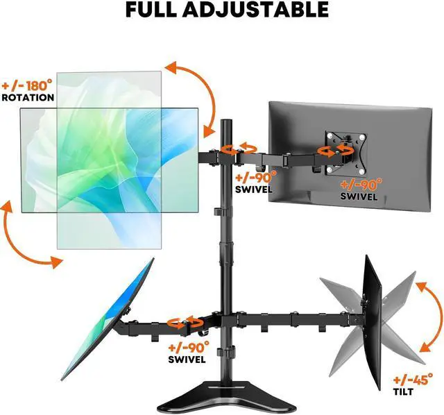Alt view image 3 of 7 - PUTORSEN  Quad Monitor Stand, 4 Monitor Mount for 17 to 32 inch Computer Screens,Hold up to 19.8lbs Each,Fully Adjustable Stacked 4 Monitor Desk Mount,Black