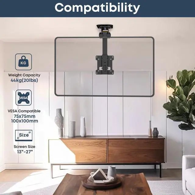Alt view image 3 of 7 - PUTORSEN 13 to 27 inch Folding TV Ceiling Mount,Manual Flip Down TV Bracket up to 44lbs