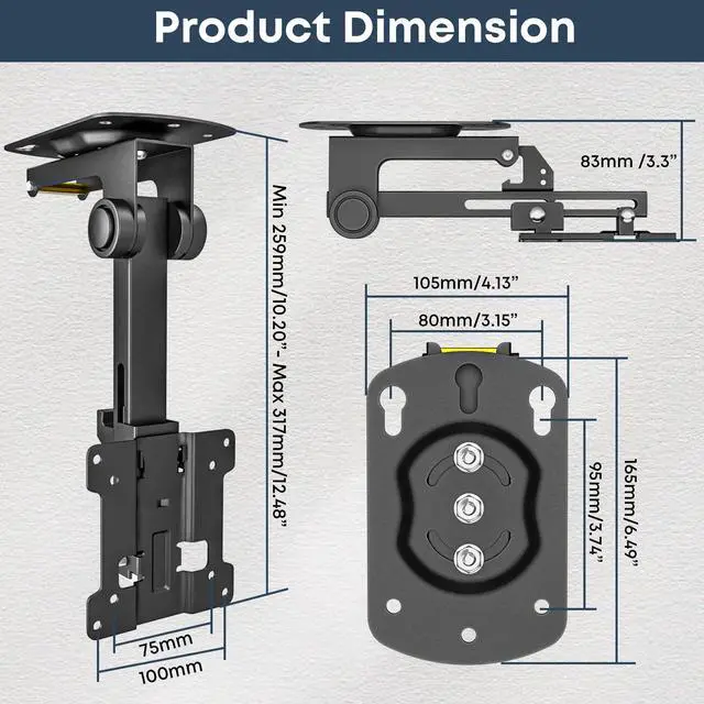 Alt view image 4 of 7 - PUTORSEN 13 to 27 inch Folding TV Ceiling Mount,Manual Flip Down TV Bracket up to 44lbs