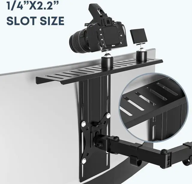 Alt view image 3 of 7 - PUTORSEN ALL-IN-ONE VESA Compatible Device Shelf Holds Cameras, Webcams, Microphones, Lighting, Fits VESA Mount 75/100mm,Height Adjustable