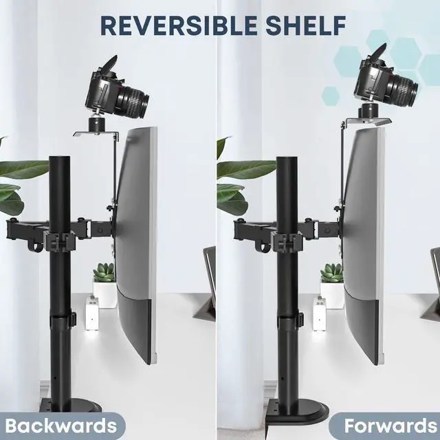 Alt view image 5 of 7 - PUTORSEN ALL-IN-ONE VESA Compatible Device Shelf Holds Cameras, Webcams, Microphones, Lighting, Fits VESA Mount 75/100mm,Height Adjustable