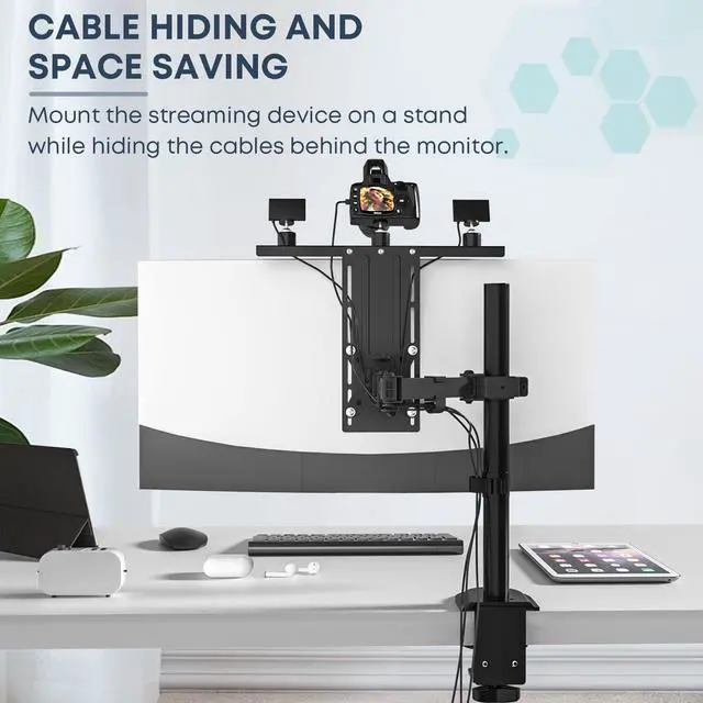 Alt view image 6 of 7 - PUTORSEN ALL-IN-ONE VESA Compatible Device Shelf Holds Cameras, Webcams, Microphones, Lighting, Fits VESA Mount 75/100mm,Height Adjustable