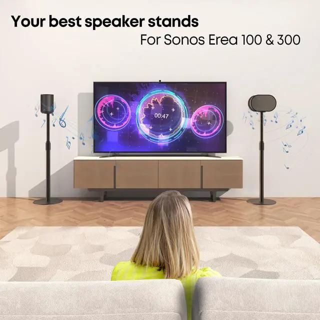 Alt view image 2 of 7 - PUTORSEN Speaker Stands for SONOS Era-100 and Era-300 - Height Adjustable Speaker Stand up to 42.6'', Concealed Cable Management, Max Load 11 lbs, 1 Pair (2 Pack), Black