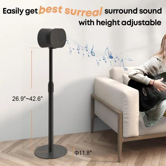 Alt view image 4 of 7 - PUTORSEN Speaker Stands for SONOS Era-100 and Era-300 - Height Adjustable Speaker Stand up to 42.6'', Concealed Cable Management, Max Load 11 lbs, 1 Pair (2 Pack), Black