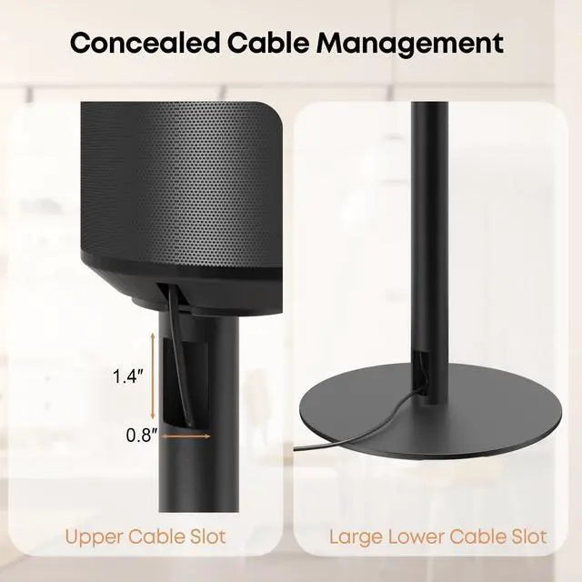 Alt view image 6 of 7 - PUTORSEN Speaker Stands for SONOS Era-100 and Era-300 - Height Adjustable Speaker Stand up to 42.6'', Concealed Cable Management, Max Load 11 lbs, 1 Pair (2 Pack), Black