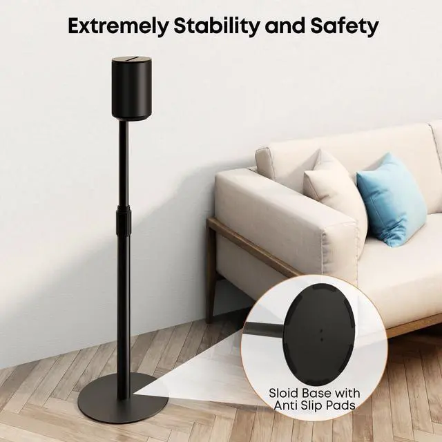 Alt view image 7 of 7 - PUTORSEN Speaker Stands for SONOS Era-100 and Era-300 - Height Adjustable Speaker Stand up to 42.6'', Concealed Cable Management, Max Load 11 lbs, 1 Pair (2 Pack), Black