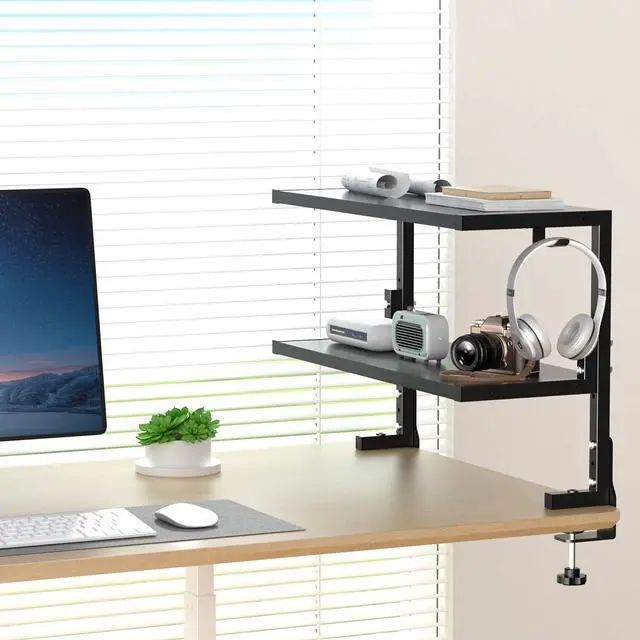 Alt view image 2 of 7 - PUTORSEN Desk Shelf Clamp-On Above or Under - 24 inch Clamp Desktop Shelf, Over or Under Table Clamp Shelf, Desk Organizer Shelf for Office Accessories, Gaming Devices, Black