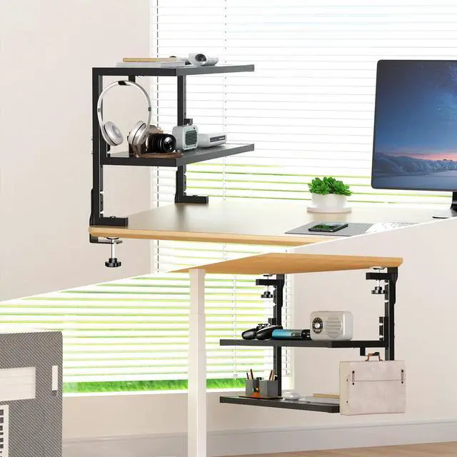 Alt view image 4 of 7 - PUTORSEN Desk Shelf Clamp-On Above or Under - 24 inch Clamp Desktop Shelf, Over or Under Table Clamp Shelf, Desk Organizer Shelf for Office Accessories, Gaming Devices, Black