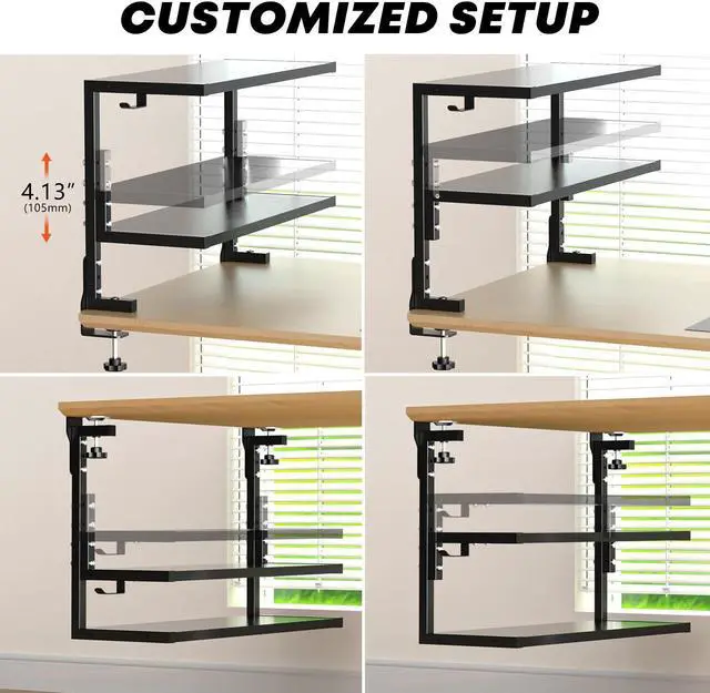 Alt view image 5 of 7 - PUTORSEN Desk Shelf Clamp-On Above or Under - 24 inch Clamp Desktop Shelf, Over or Under Table Clamp Shelf, Desk Organizer Shelf for Office Accessories, Gaming Devices, Black