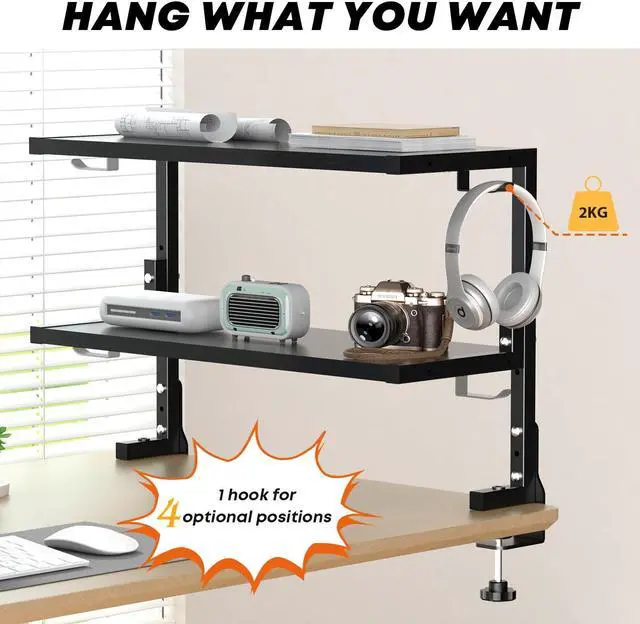 Alt view image 6 of 7 - PUTORSEN Desk Shelf Clamp-On Above or Under - 24 inch Clamp Desktop Shelf, Over or Under Table Clamp Shelf, Desk Organizer Shelf for Office Accessories, Gaming Devices, Black