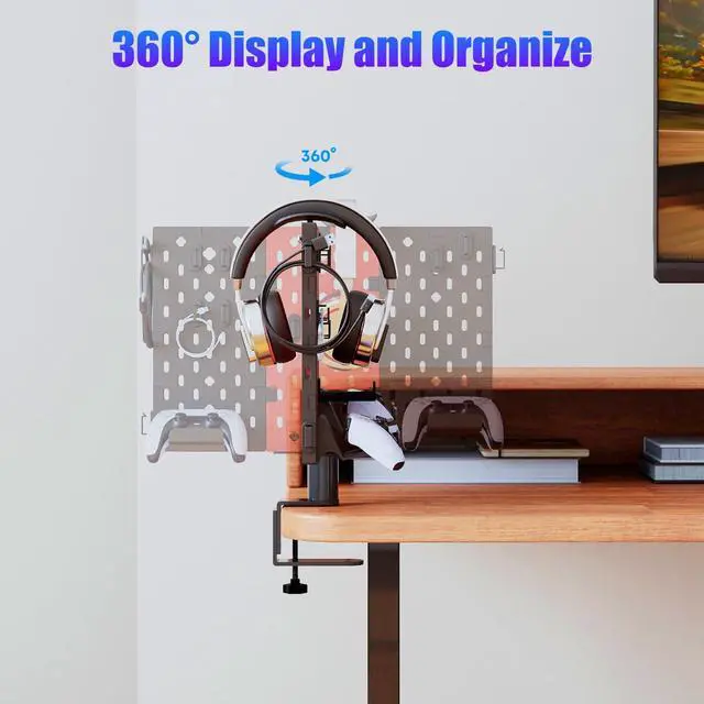 Alt view image 4 of 7 - PUTORSEN Headphone and Controller Holder for Desk, Rotatable DIY Modular Headphones Holder & Controller Stand with Cable Hooks, Clamped Above/Under Desk for Xbox PS5 PS4 Switch Controller
