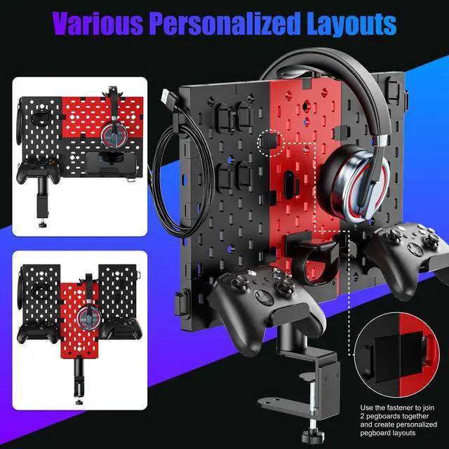 Alt view image 2 of 7 - PUTORSEN Headphone and Controller Holder for Desk, Rotatable DIY Modular Headphones Holder & Controller Stand with Cable Hooks, Clamped Above/Under Desk for Xbox PS5 PS4 Switch Controller