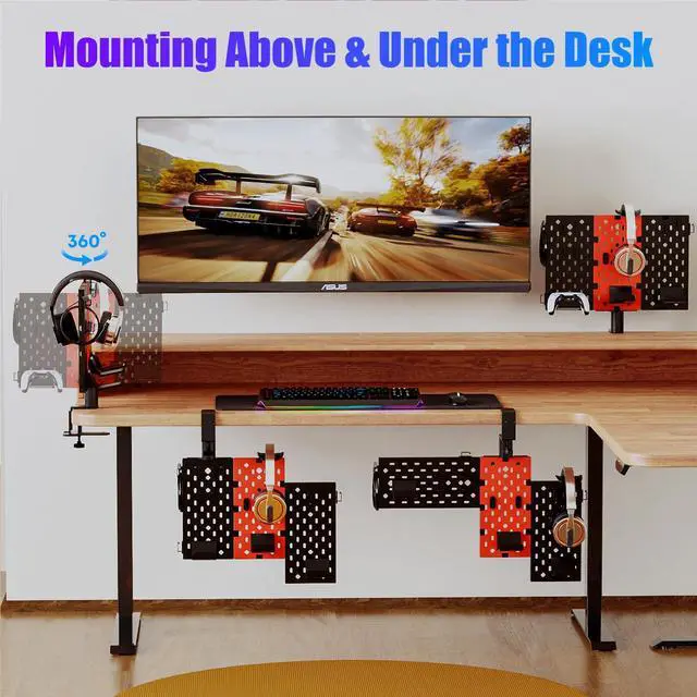 Alt view image 3 of 7 - PUTORSEN Headphone and Controller Holder for Desk, Rotatable DIY Modular Headphones Holder & Controller Stand with Cable Hooks, Clamped Above/Under Desk for Xbox PS5 PS4 Switch Controller