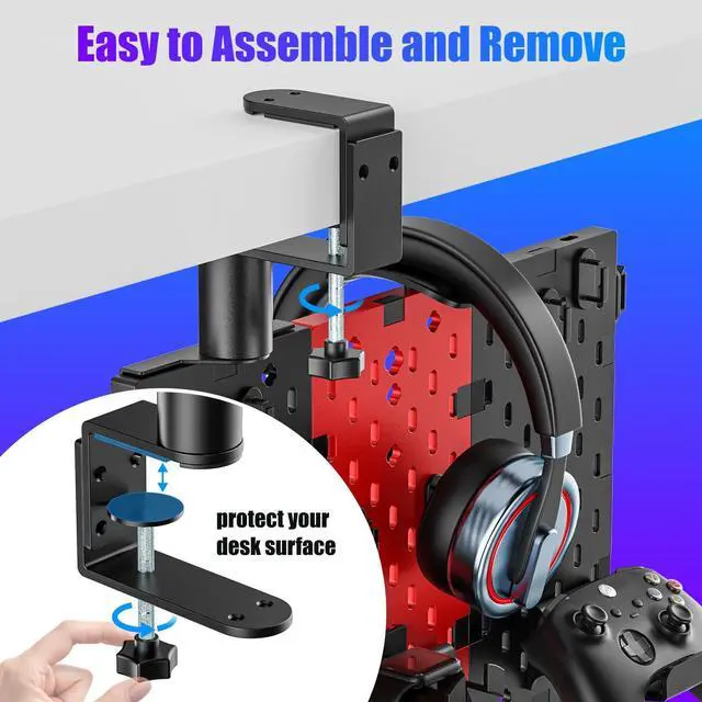 Alt view image 5 of 7 - PUTORSEN Headphone and Controller Holder for Desk, Rotatable DIY Modular Headphones Holder & Controller Stand with Cable Hooks, Clamped Above/Under Desk for Xbox PS5 PS4 Switch Controller