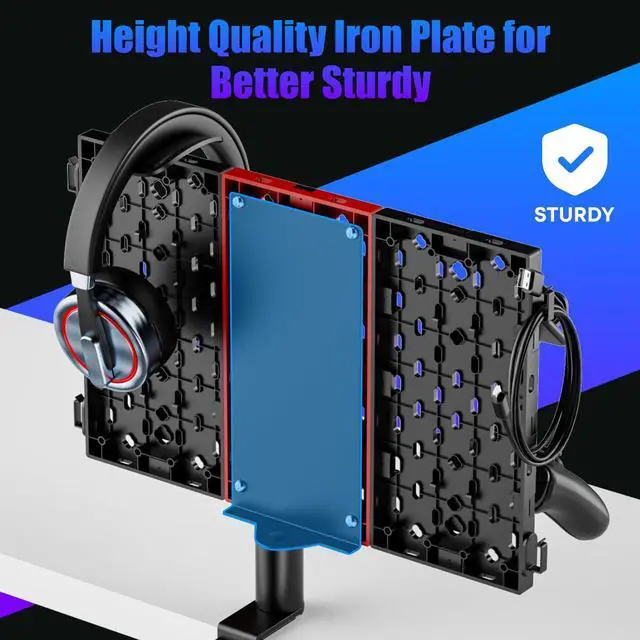 Alt view image 6 of 7 - PUTORSEN Headphone and Controller Holder for Desk, Rotatable DIY Modular Headphones Holder & Controller Stand with Cable Hooks, Clamped Above/Under Desk for Xbox PS5 PS4 Switch Controller