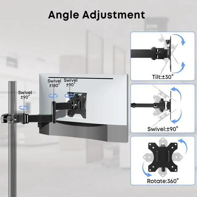 Alt view image 4 of 7 - PUTORSEN Pole Mount Monitor Arm easily attaches to VESA Mounts for 17-32 Displays, supports up to 17.6 Pounds, VESA 75x75 and 100x100 Compatible