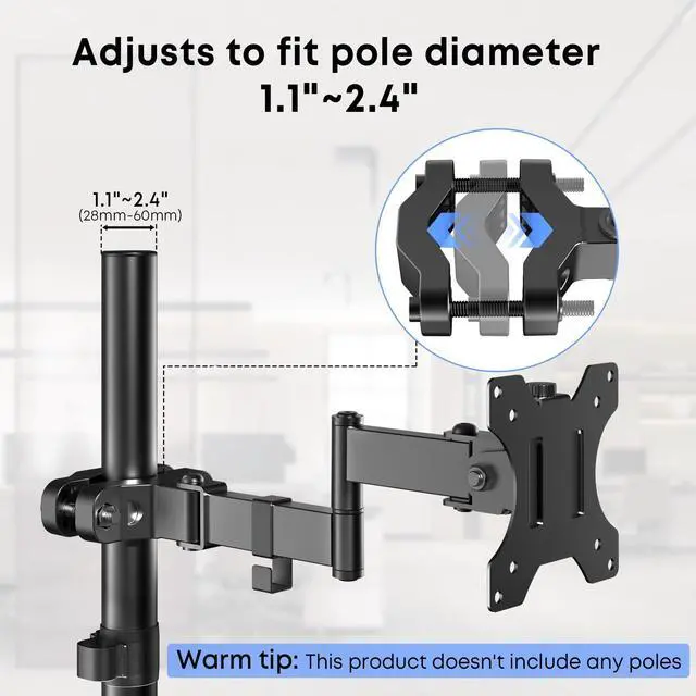 Alt view image 3 of 7 - PUTORSEN Pole Mount Monitor Arm easily attaches to VESA Mounts for 17-32 Displays, supports up to 17.6 Pounds, VESA 75x75 and 100x100 Compatible