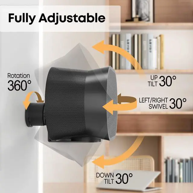 Alt view image 3 of 6 - PUTORSEN Adjustable Speaker Wall Mounts for Sonos Era 100 & 300, Tilt ±30°/Swivel ±30°/Rotation 360°, with Cable Management, 2 Packs