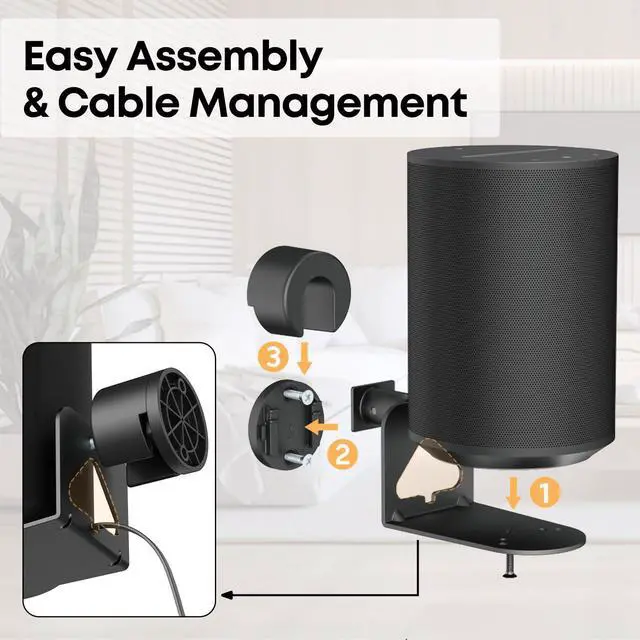 Alt view image 4 of 6 - PUTORSEN Adjustable Speaker Wall Mounts for Sonos Era 100 & 300, Tilt ±30°/Swivel ±30°/Rotation 360°, with Cable Management, 2 Packs