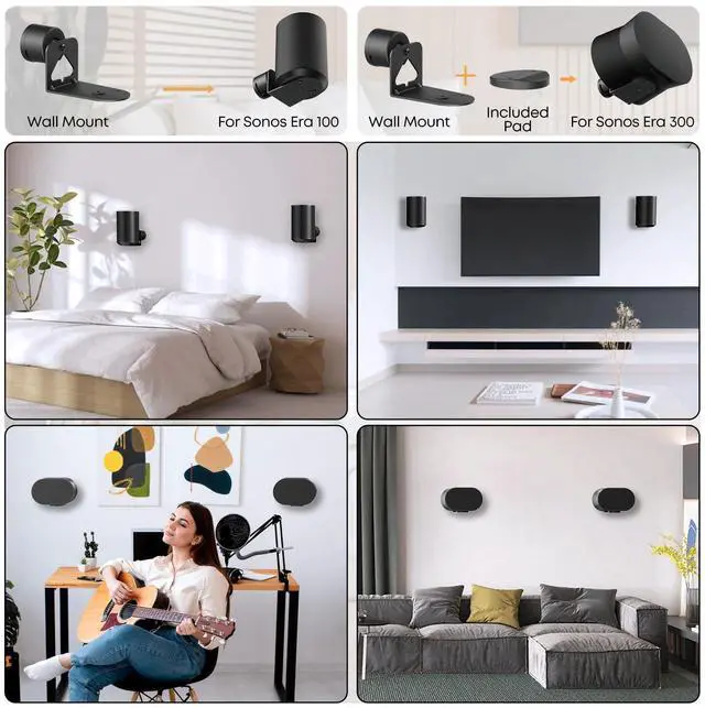 Alt view image 6 of 6 - PUTORSEN Adjustable Speaker Wall Mounts for Sonos Era 100 & 300, Tilt ±30°/Swivel ±30°/Rotation 360°, with Cable Management, 2 Packs