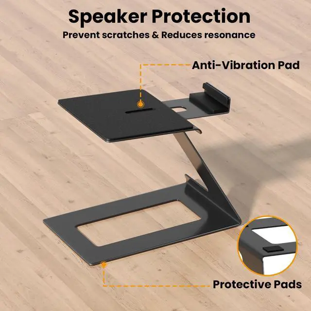 Alt view image 6 of 7 - PUTORSEN Desktop Speaker Stands Pair, Speaker Riser for Most Small & Medium Bookshelf Speakers, Computer Speakers, and Studio Monitors, Cantilevered Speaker Stand with Vibration Absorption Pad, Black