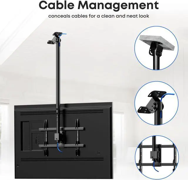 Alt view image 4 of 7 - PUTORSEN Ceiling TV Mount  Fits Most 43-86 Inch LCD, LED, OLED 4K TVs, Max VESA 600x400mm, Supports up to 132 lbs, Height Adjustable, Black