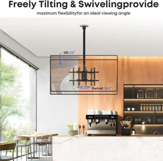 Alt view image 3 of 7 - PUTORSEN Ceiling TV Mount  Fits Most 43-86 Inch LCD, LED, OLED 4K TVs, Max VESA 600x400mm, Supports up to 132 lbs, Height Adjustable, Black