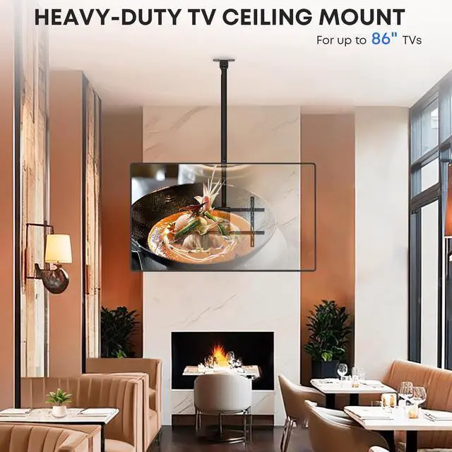 Alt view image 2 of 7 - PUTORSEN Ceiling TV Mount  Fits Most 43-86 Inch LCD, LED, OLED 4K TVs, Max VESA 600x400mm, Supports up to 132 lbs, Height Adjustable, Black