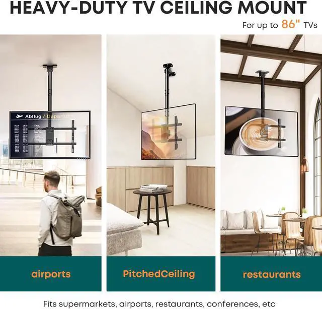 Alt view image 2 of 6 - PUTORSEN Ceiling TV Mount  Adjustable Hanging Ceiling TV Bracket Fits Most 43-86 inch LCD LED OLED 4K TVs,Pole Ceiling Mount Supports up to 132lbs, Max VESA 600x400mm,Black