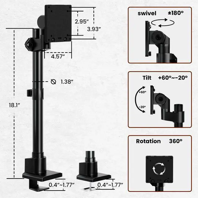 Alt view image 5 of 7 - PUTORSEN Monitor-Arm Ultrawide Heavy Duty 27-57'' - Aluminum Single Monitor Mount Holds up to 59.4lbs, Adjustable Desk Mount Stand, VESA75/100/200mm, Black