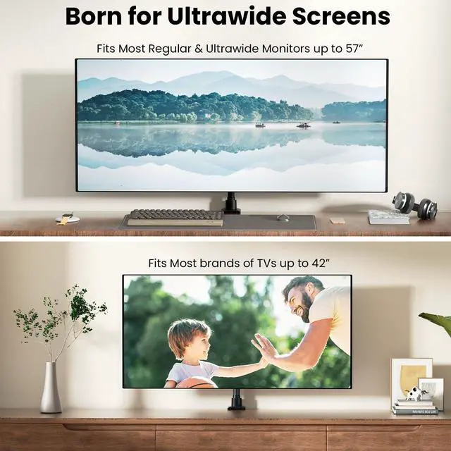 Alt view image 3 of 7 - PUTORSEN Monitor-Arm Ultrawide Heavy Duty 27-57'' - Aluminum Single Monitor Mount Holds up to 59.4lbs, Adjustable Desk Mount Stand, VESA75/100/200mm, Black