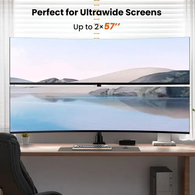 Alt view image 2 of 7 - PUTORSEN Dual Monitor-Arm Ultrawide Heavy Duty - 27-57 inch Vertical Dual Monitor Mount, Adjustable Stacked Double Monitor Desk Mount Stand, Max Load 59.4 lbs (per Screen), VESA 75 100 mm, Black