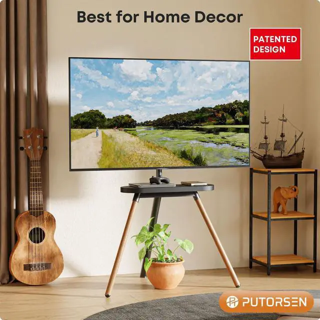 Alt view image 2 of 7 - PUTORSEN Easel TV Stand for 42 43 to 65 Inch LED LCD OLED Screens Height Adjustable TV Floor Stand, Concealed Cable Management, Max Load 99lbs, Black