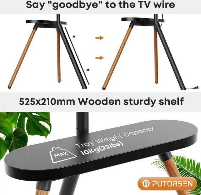 Alt view image 4 of 7 - PUTORSEN Easel TV Stand for 42 43 to 65 Inch LED LCD OLED Screens Height Adjustable TV Floor Stand, Concealed Cable Management, Max Load 99lbs, Black