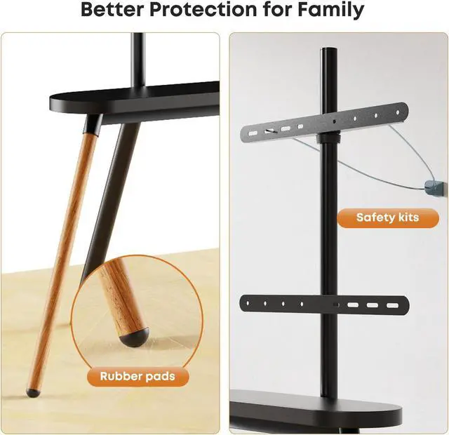 Alt view image 7 of 7 - PUTORSEN Easel TV Stand for 42 43 to 65 Inch LED LCD OLED Screens Height Adjustable TV Floor Stand, Concealed Cable Management, Max Load 99lbs, Black