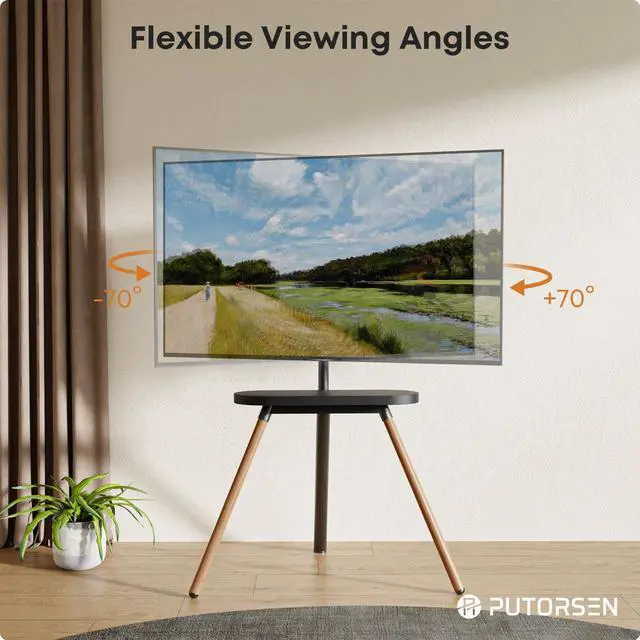 Alt view image 5 of 7 - PUTORSEN Easel TV Stand for 42 43 to 65 Inch LED LCD OLED Screens Height Adjustable TV Floor Stand, Concealed Cable Management, Max Load 99lbs, Black