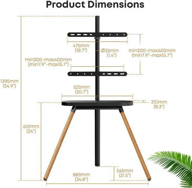 Alt view image 6 of 7 - PUTORSEN Easel TV Stand for 42 43 to 65 Inch LED LCD OLED Screens Height Adjustable TV Floor Stand, Concealed Cable Management, Max Load 99lbs, Black