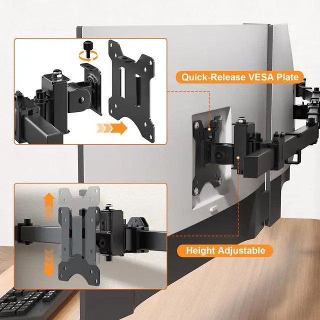 Alt view image 5 of 7 - PUTORSEN riple Monitor Wall-Mount for 17"-32" Screens- Adjustable Heavy Duty Three Wall Monitor Mount with Cable Management, Space-saving,Tilt, Swivel, Rotation, VESA 75/100 mm, Max 15.4lbs per Screen