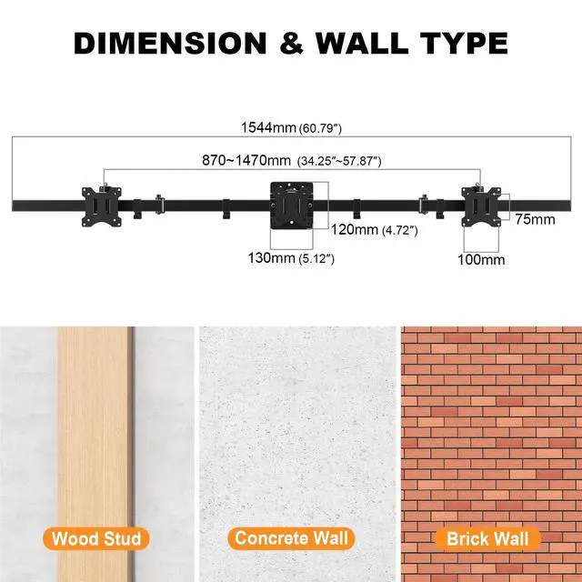 Alt view image 6 of 7 - PUTORSEN riple Monitor Wall-Mount for 17"-32" Screens- Adjustable Heavy Duty Three Wall Monitor Mount with Cable Management, Space-saving,Tilt, Swivel, Rotation, VESA 75/100 mm, Max 15.4lbs per Screen