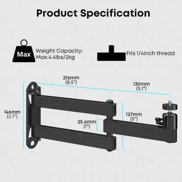 Alt view image 5 of 7 - PUTORSEN Foldable Projector Wall Mount,Ceiling Wall Projector Mount,Universal Adjustable Projector Mount,Aluminum Alloy Projector Stand 1/4" Screw Size,360 Degrees Rotation